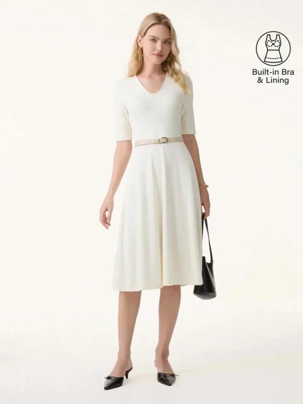 OGL Move V-Neck Elbow Sleeve Midi Brami Dress with Pockets – Medium – Navy – NWT - Picture 2 of 4